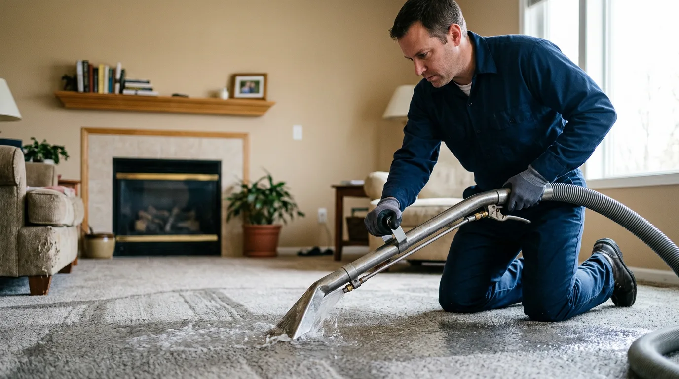Water damage restoration technician working near Lebanon, KS